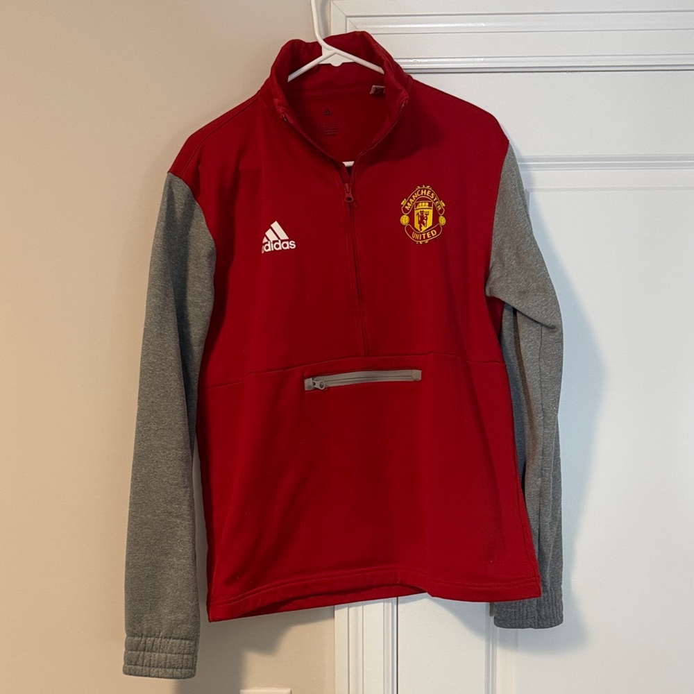 Adidas Men’s Red and Gray Manchester United Pullover M